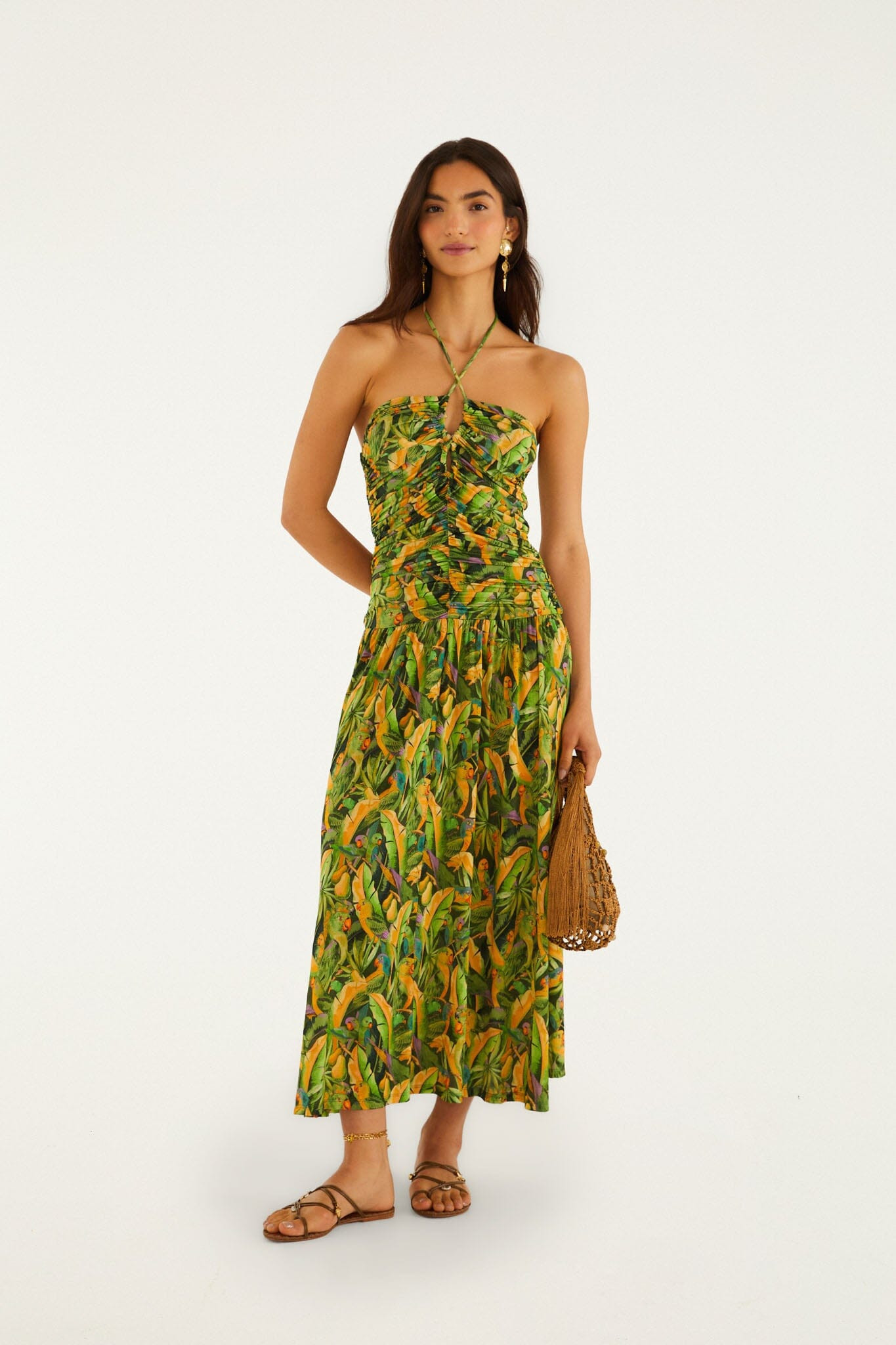 Forest Green Parrots Maxi Dress | FARM Rio | FarmRio (US)
