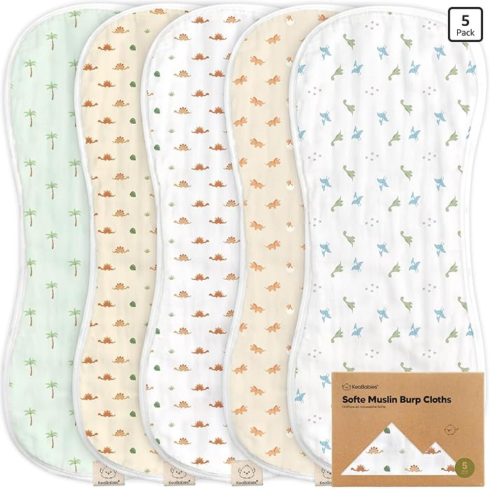 5-Pack Muslin Burp Cloths Baby Boy, Girl - Very Absorbent Baby Burp Cloth Rags, 8-Layers Viscose ... | Amazon (US)