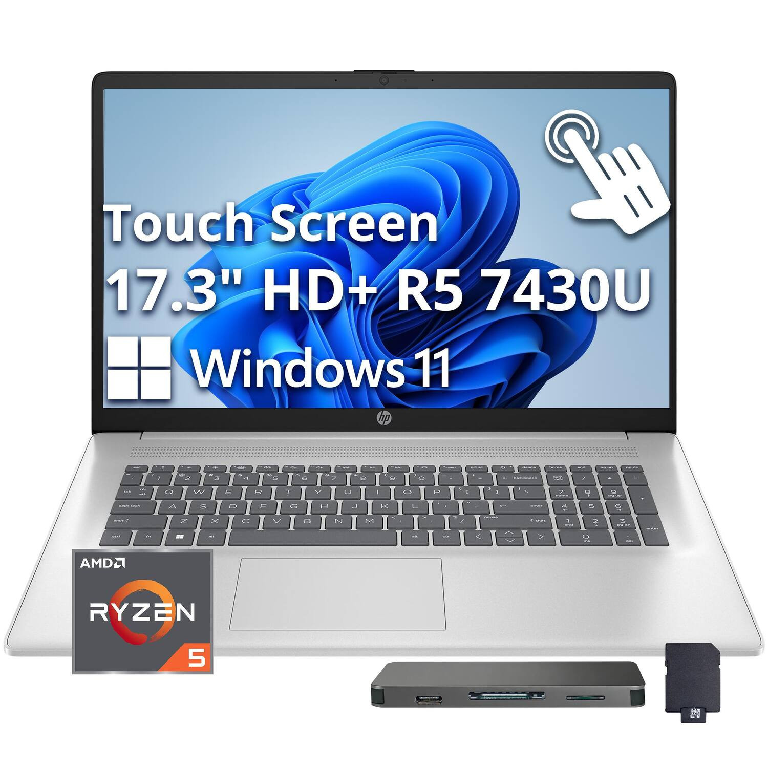 HP - 17.3" HD+ Touchscreen Laptop,Ryzen 5 7430U,16GB RAM,1TB SSD+160GB Dock Station,AMD Radeon GPU,Wi-Fi 6,Win 11 - Silver | Best Buy U.S.