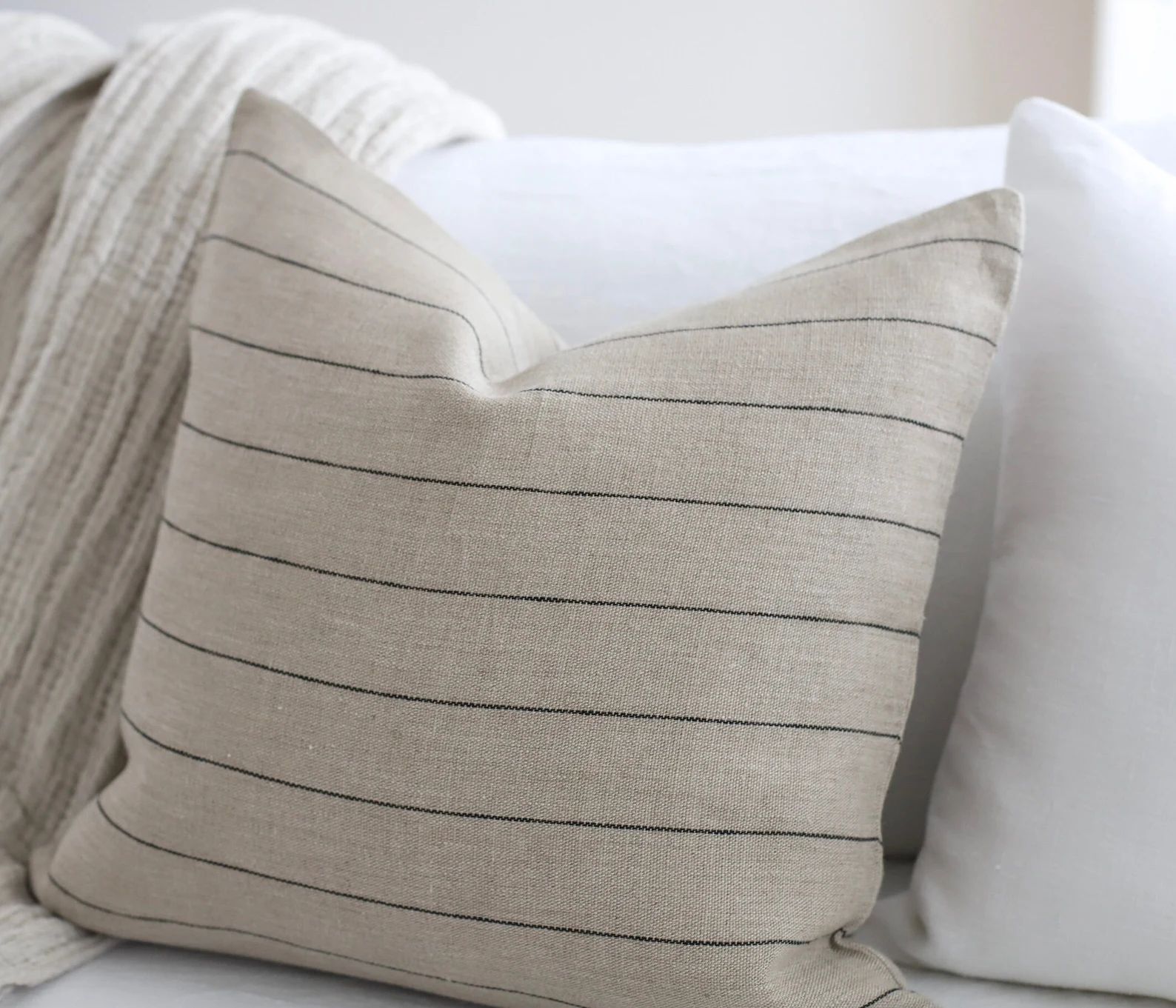 Natural stripe linen pillow cover/Decorative linen stripe pillow cover/linen pillow cover with st... | Etsy (US)