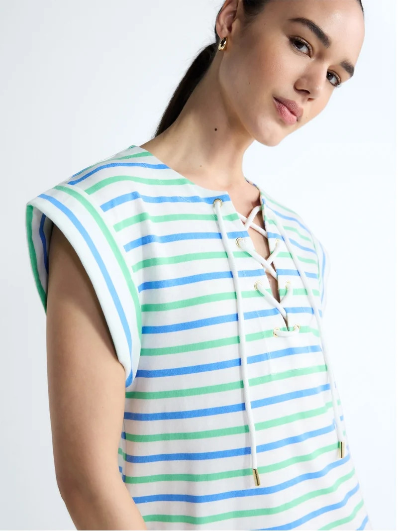 Free Assembly Women's Lace Up Cotton Mini Dress, Sizes XS-XXL | Walmart (US)