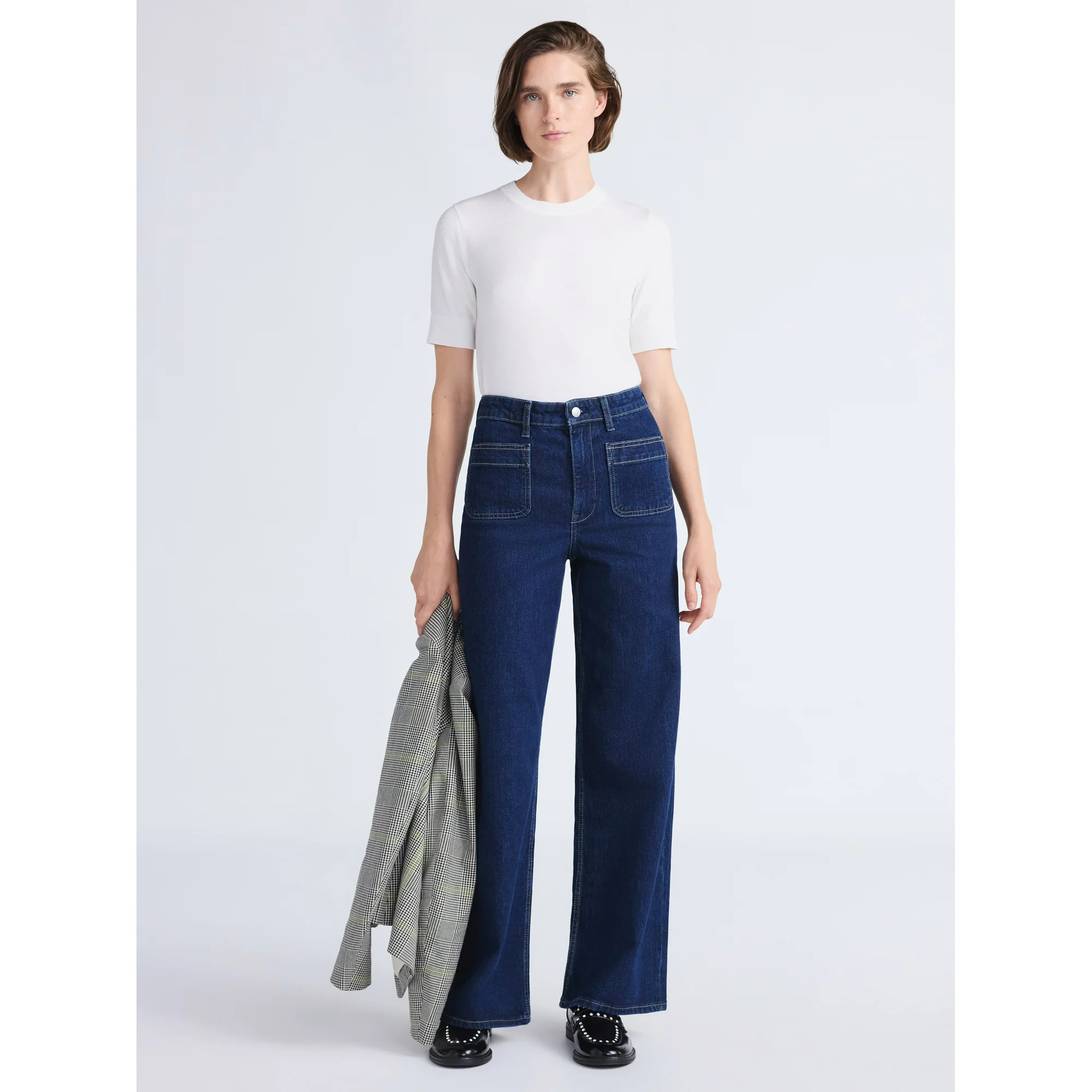 Free Assembly Women's and Women's Plus Wide Leg Jeans with Patch Pockets, 30", 32", and 34" Insea... | Walmart (US)