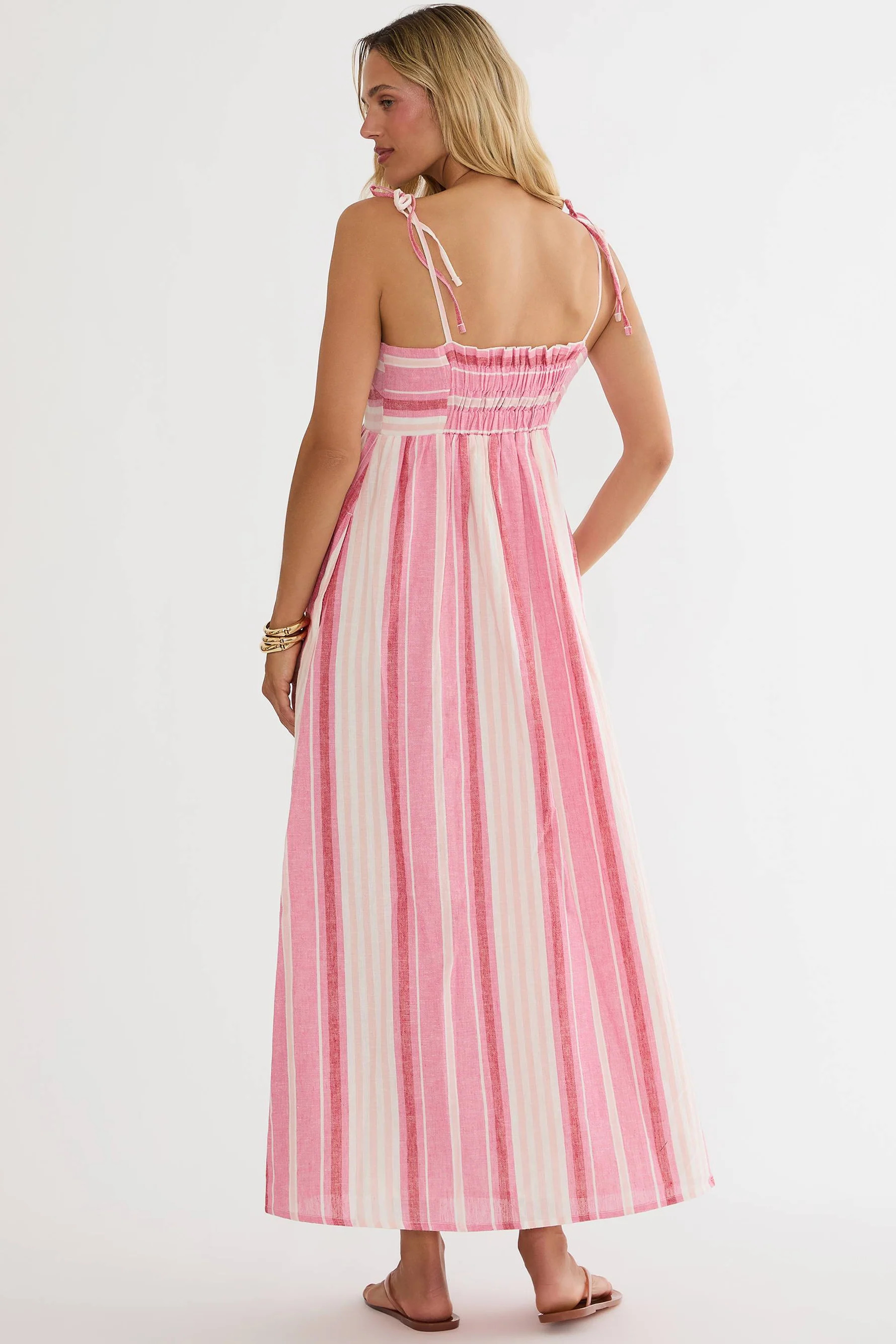 Valory Maxi Dress Bubblegum Stripe Linen | Striped Linen Maxi Dress | Beach Riot | Beach Riot