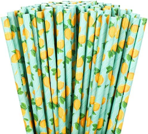 Amazon.com: Whaline 200Pcs Watercolor Lemon Paper Straws Summer Disposable Drinking Straws Lemon ... | Amazon (US)