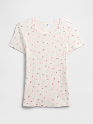 Ribbed Print Pointelle Crewneck T-Shirt | Gap Factory