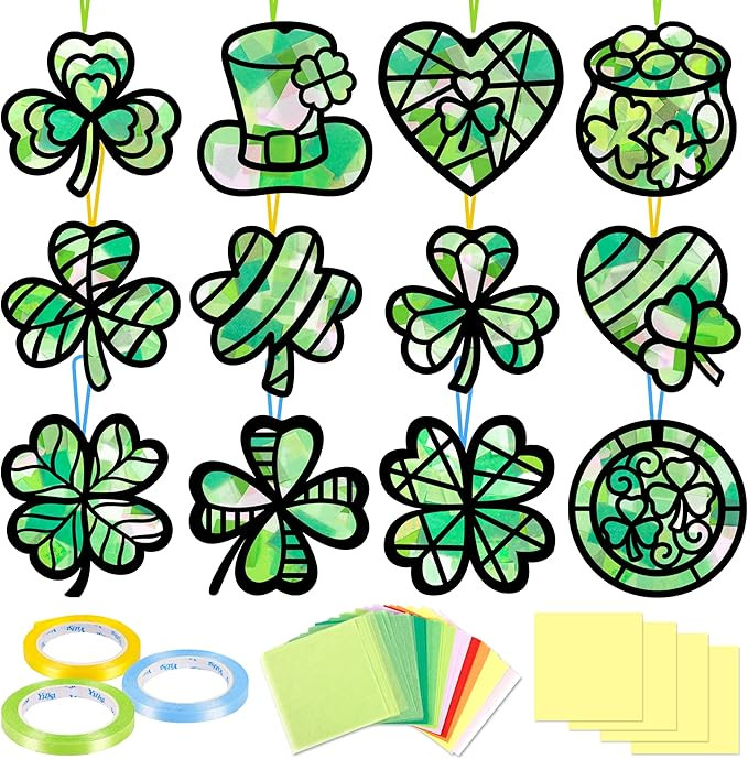 Renbuzhu 40PCS St. Patricks Day Crafts Bulk: Paper Shamrock Suncatchers, Saint Patrick's DIY Kits... | Amazon (US)