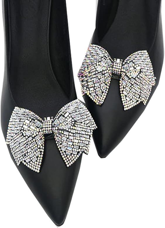 HZYFPOY 2Pcs Women Sparkle Bow Detachable Shoe Clips Removable Shoe Buckles Decorative Shoes Acce... | Amazon (US)