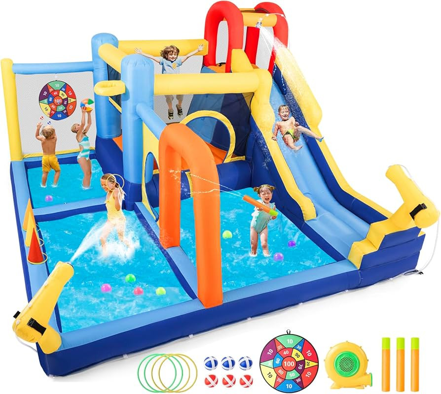 JOYLDIAS Inflatable Water Slide,Water Park Bounce House,Slide Bouncer Castle Playhouse w/Splash P... | Amazon (US)