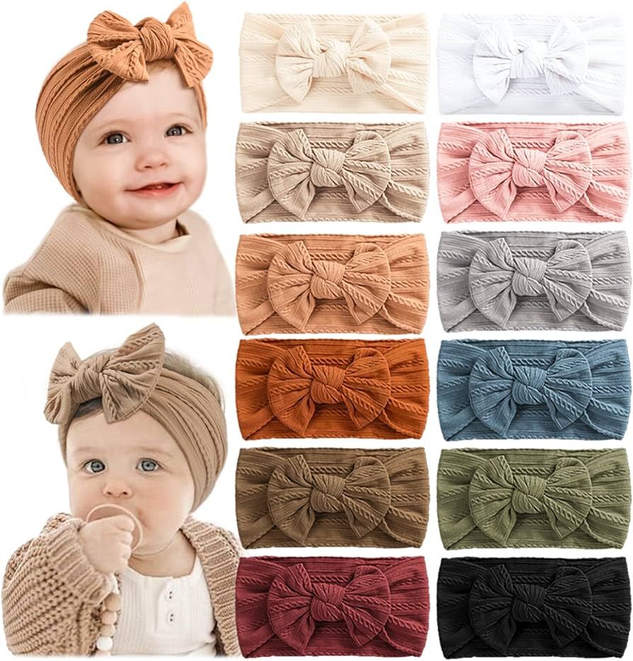 Prohouse 12 PCS Baby Headbands Handmade Super Stretchy Soft Nylon Hairbands Hair Bows Hair Access... | Amazon (US)
