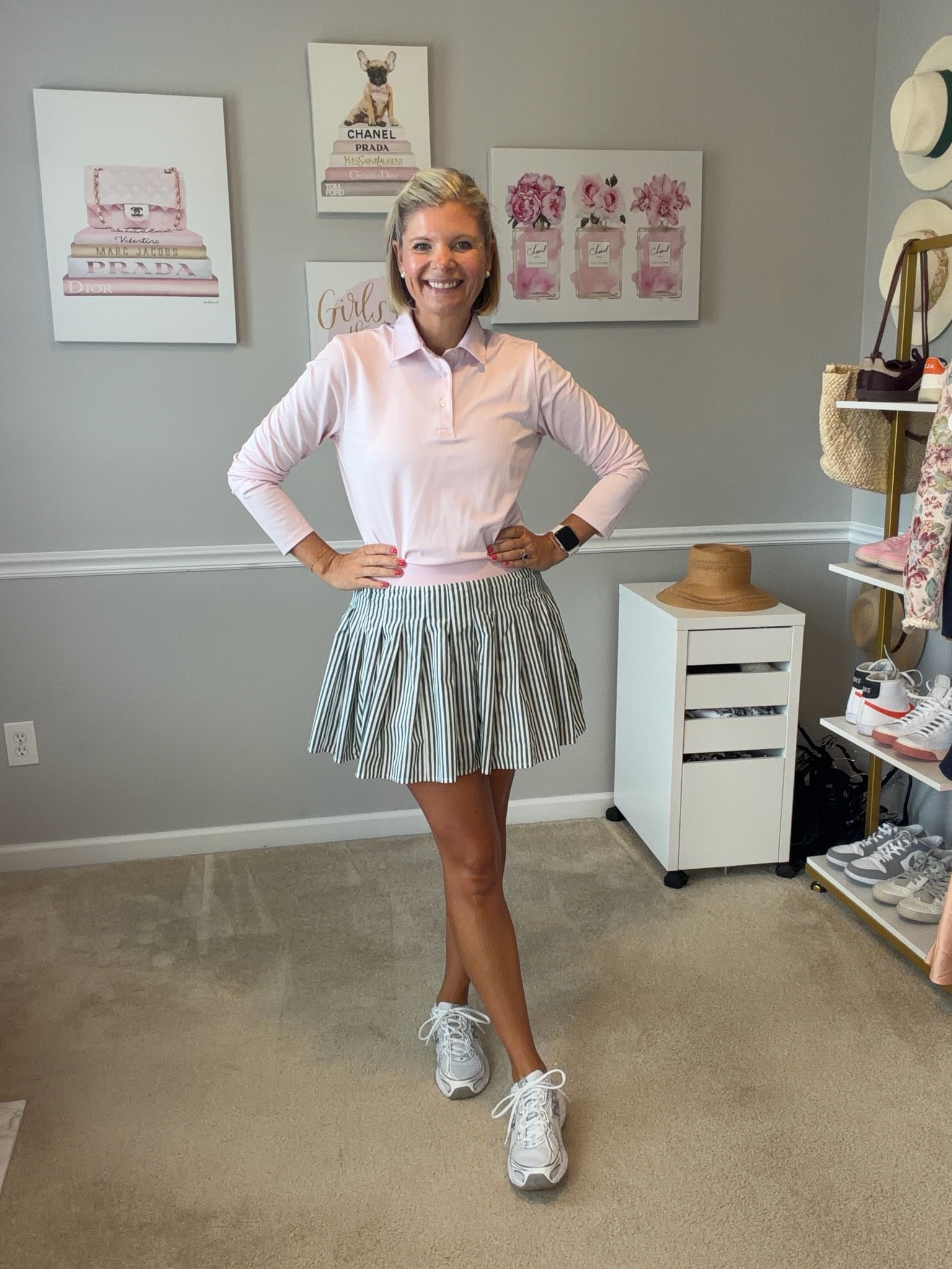 Green and white pleated active skirt TTS
Pink long sleeve active polo TTs

#LTKMidsize #LTKOver40 #LTKActive