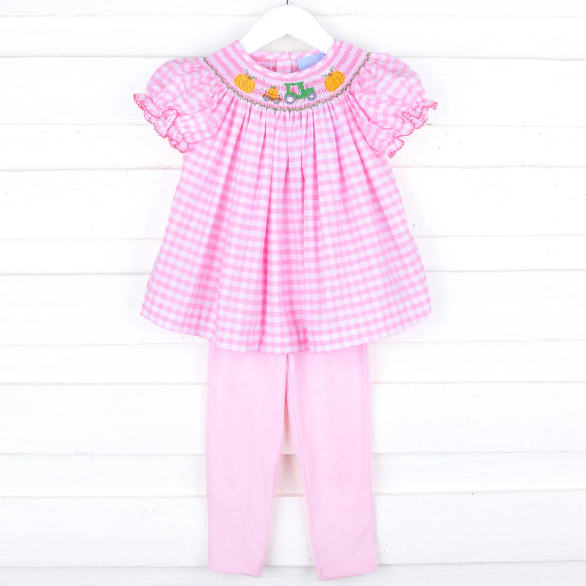 Pumpkin Hayride Pink Check Smocked Legging Set | Classic Whimsy