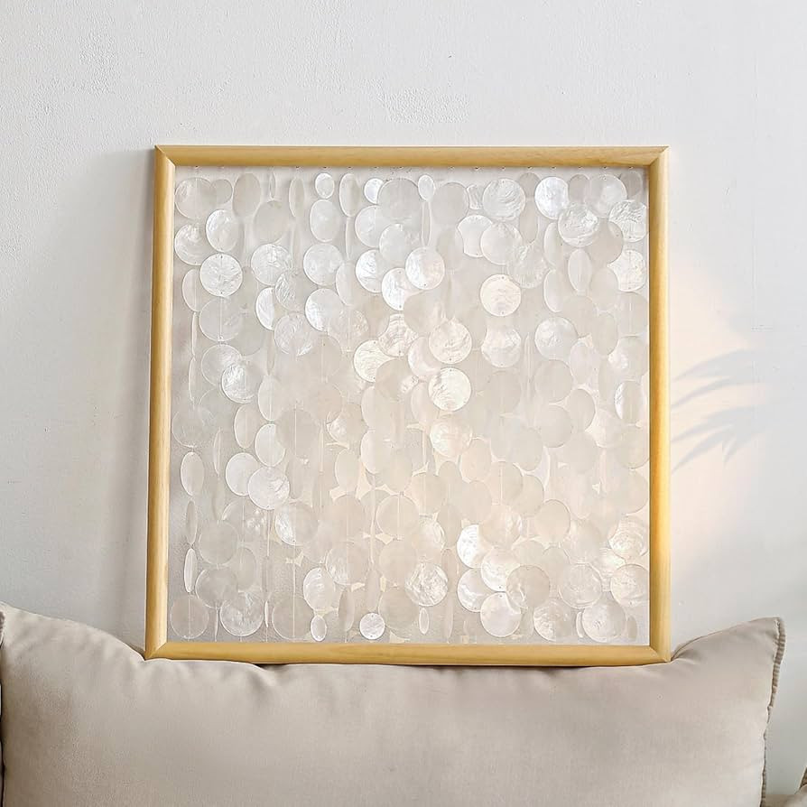 DHHOUSE Handmade Capiz Shell Wall Art, Sea Shell Wall Decor with Wooden Frame, Natural Beach Home... | Amazon (US)