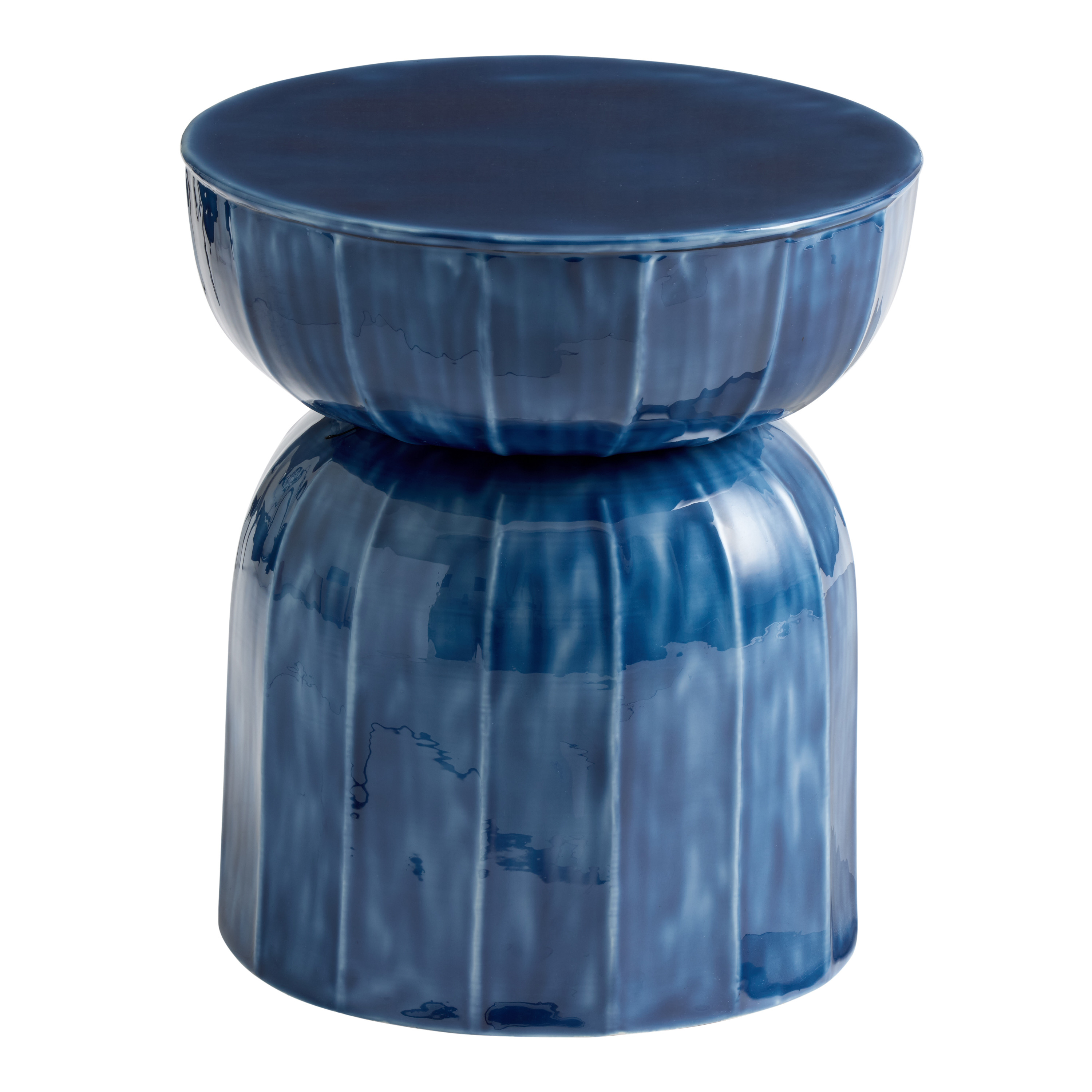 Sirena Brushed Metallic Blue Enameled Outdoor Side Table | World Market