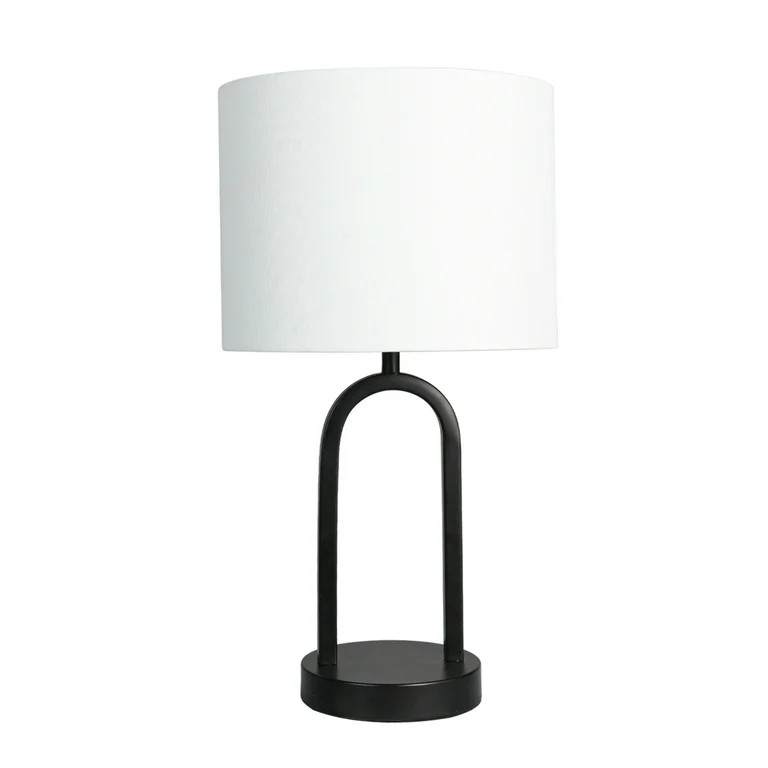 Mainstays 16.75"H Metal Black Arch Table Lamp with White Fabric Lamp Shade | Walmart (US)