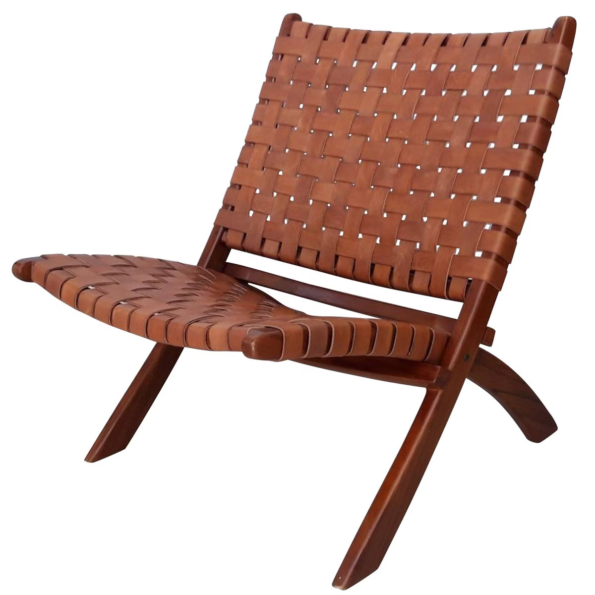 Stylecraft Mid Century Modern Lounge Chair Cognac Brown: Solid Teak Frame, Leather Upholstery, No... | Target