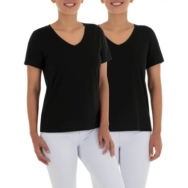 Time and Tru Women's Pima Cotton V-Neck T-Shirt, 2-Pack - Walmart.com | Walmart (US)