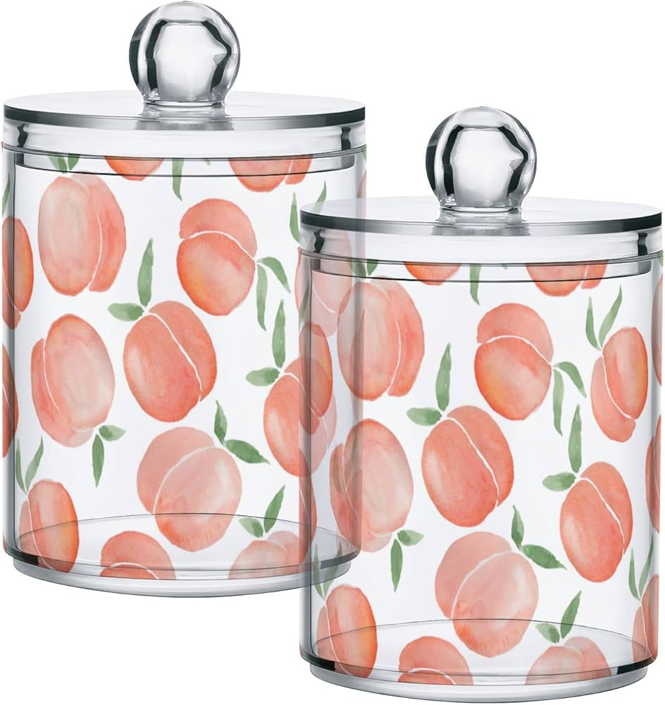 DOMIKING Peaches 2 Pack Cotton Swab Holder Dispenser Plastic Jar Bathroom Storage Canister Acryli... | Amazon (US)