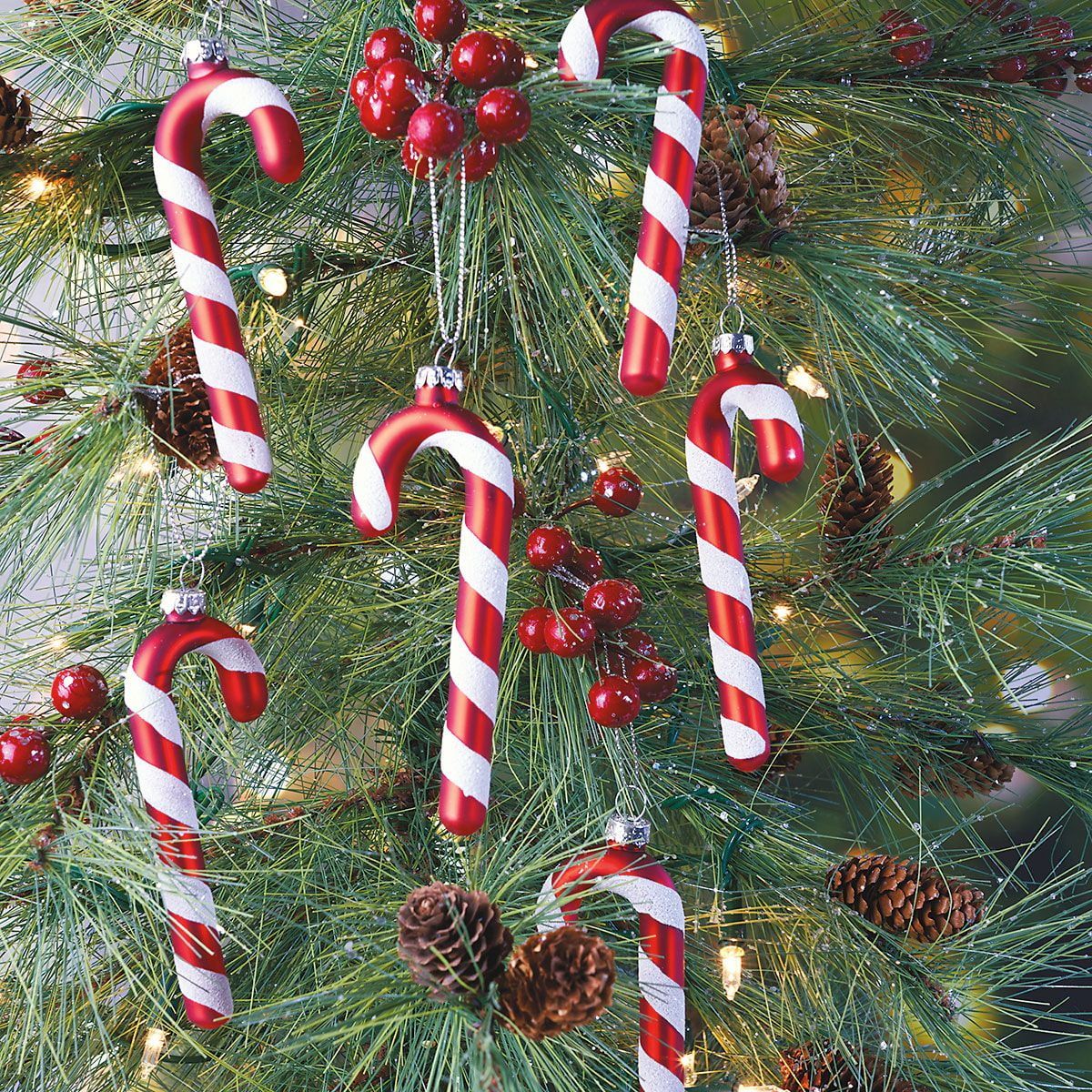 Candy Cane Glass Christmas Ornaments- Set of 6, by Current - Walmart.com | Walmart (US)