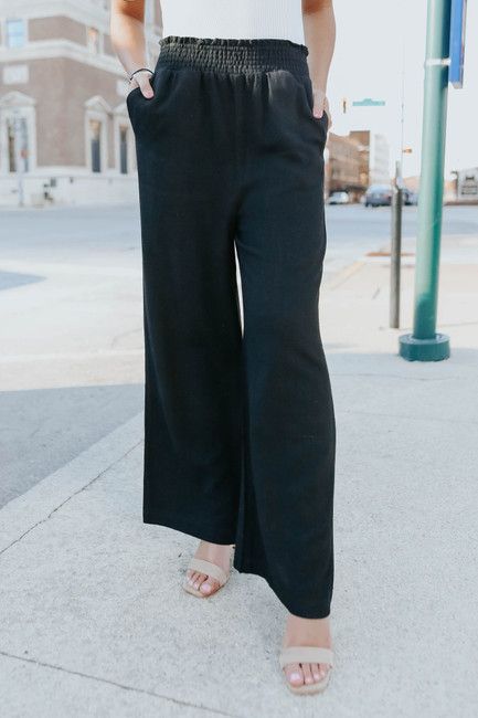 Smocked Black Wide Leg Linen Pants | Magnolia Boutique