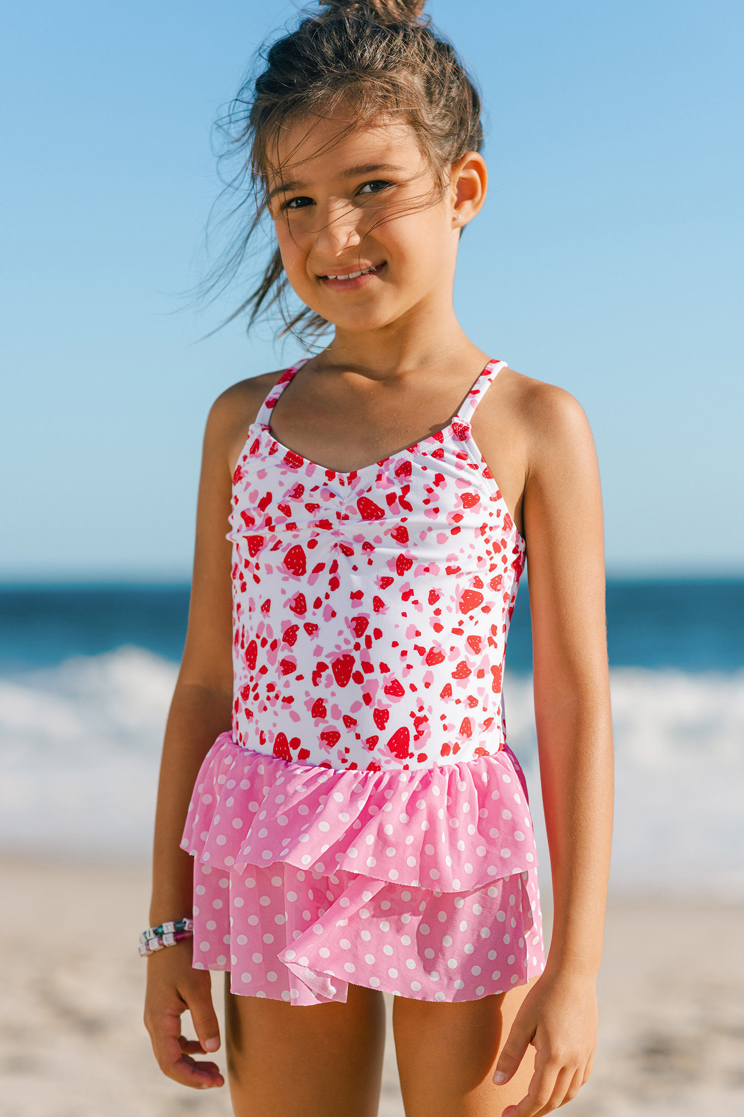 Fuchsia Strawberry & Polka Dot Tutu One-Piece | Cupshe US