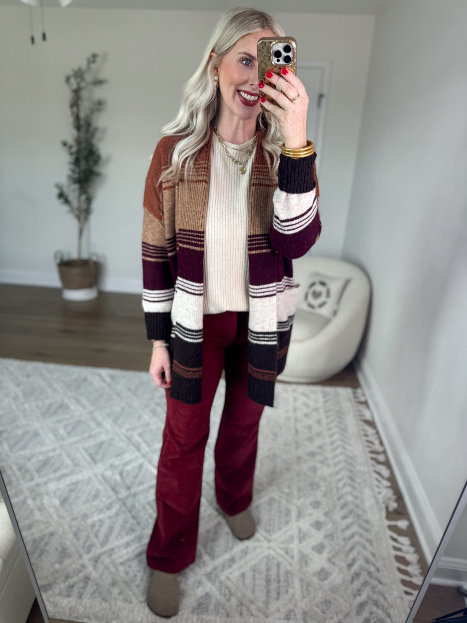 Daily try on, Walmart outfit, Walmart fashion, Walmart try on, time and tru, striped cardigan, corduroy jeans, ribbed tunic, clogs 

Medium in both tops 

#LTKSeasonal #LTKStyleTip #LTKFindsUnder50