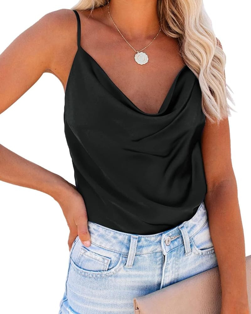 Ekouaer Satin Cowl Neck Tank Top Women Camisole Silky Loose Sleeveless Basic Blouse Ladies Satin ... | Amazon (US)