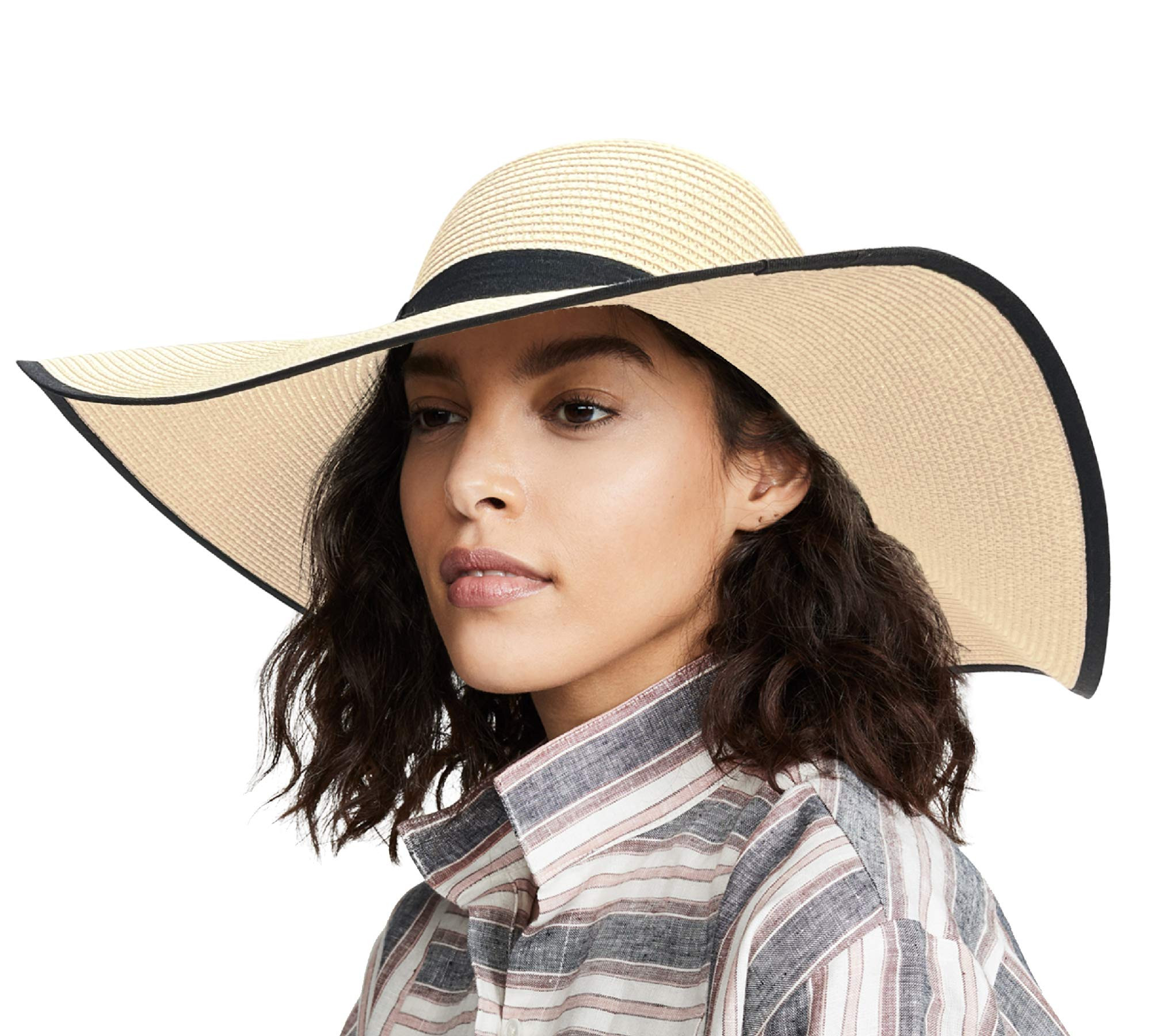 accsa Womens Wide Brim Floppy Sun Hats 6 Inch Oversized Brim Straw Hats Summer Beach Black Band F... | Amazon (US)