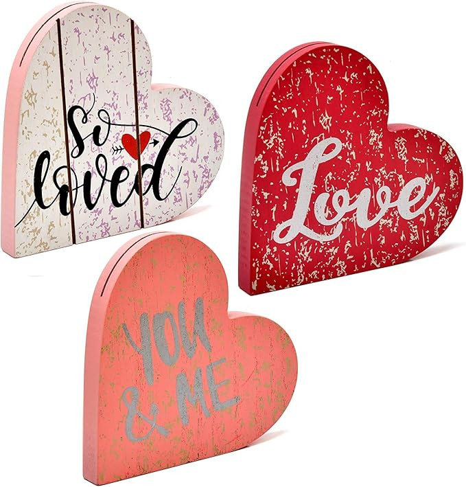 Gift Boutique Valentine’s Day Decorations Set of 3 Table Toppers Love, You & Me and So Loved He... | Amazon (US)