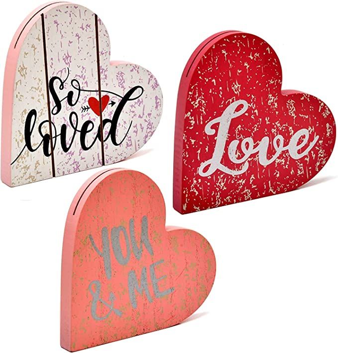 Gift Boutique Valentine’s Day Decorations Set of 3 Table Toppers Love, You & Me and So Loved He... | Amazon (US)