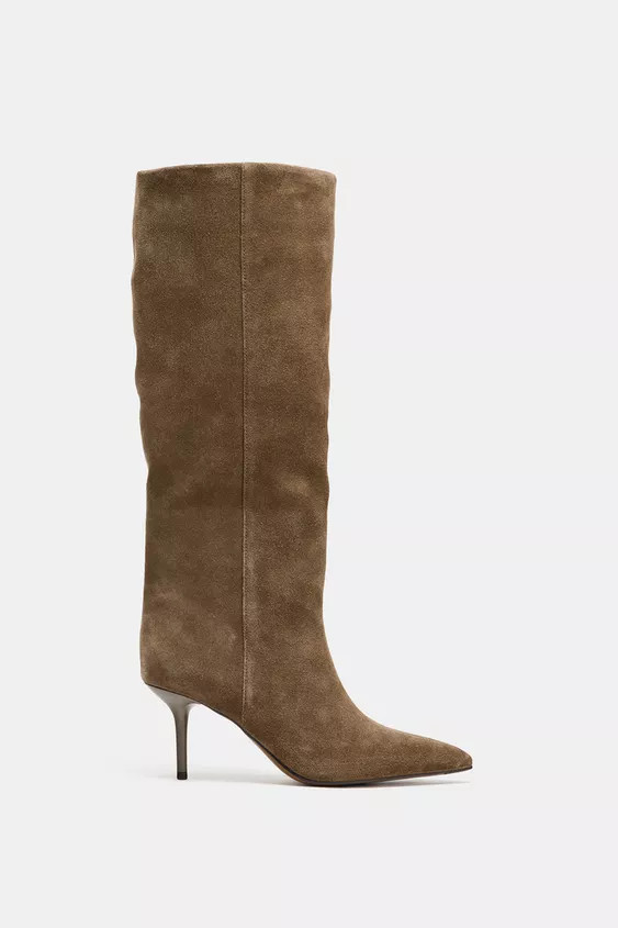 SPLIT LEATHER STILETTO HEEL BOOTS | Zara US