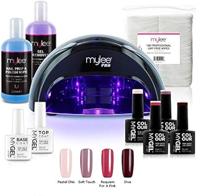 Mylee Complete Professional Gel Nail Polish LED Lamp Kit, 4x MyGEL Colours, Top & Base Coat, Myle... | Amazon (UK)