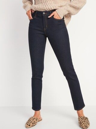 Mid-Rise Power Slim Straight Dark-Wash Jeans for Women | Old Navy (US)