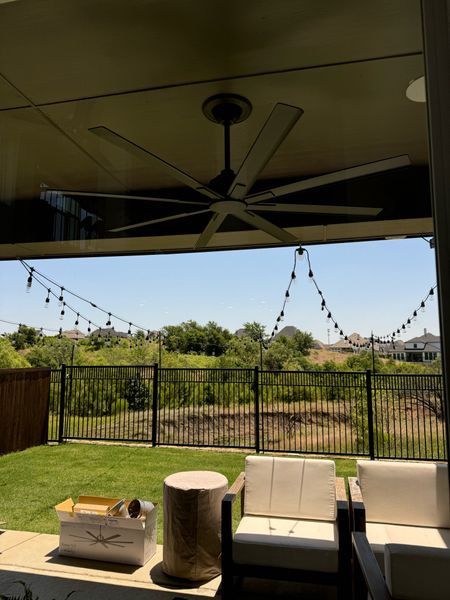 Loving our new outdoor ceiling fan. We changed out our can lights for ceiling fans. I love the simple modern look. 

Modern ceiling fan / outdoor fan / string lights /  modern outdoor light /transitional style / outdoor furniture / 

#LTKSaleAlert #LTKHome