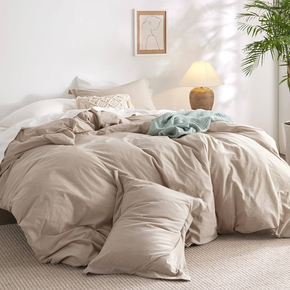 Bedsure 100% Washed Cotton Duvet Cover King Size - Warm Sand Minimalist Cotton Duvet Cover Set Li... | Amazon (CA)