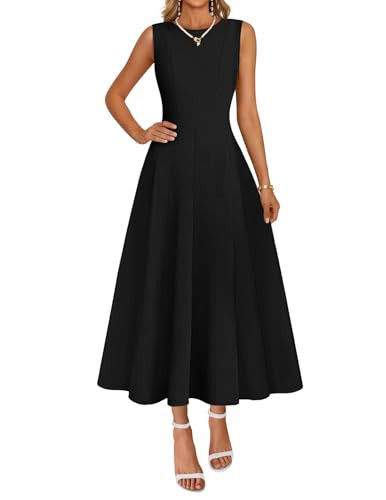 MEROKEETY Women's 2026 Summer Elegant Classy Midi Dress Sleeveless A Line Flowy Formal Cocktail Dresses, Black, Large | Amazon (US)