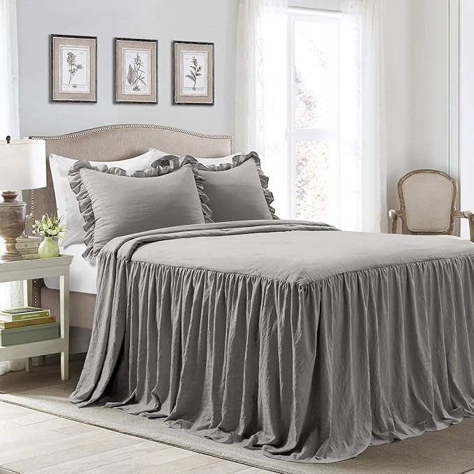 Lush Decor Dark Gray Lush Décor Ruffle Skirt Bedspread Vintage Chic Farmhouse Style Lightweight ... | Amazon (US)