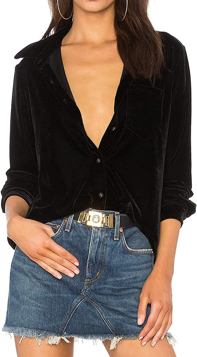 R.Vivimos Womens Winter Velvet Long Sleeve Button Down Casual Tops Shirts | Amazon (US)