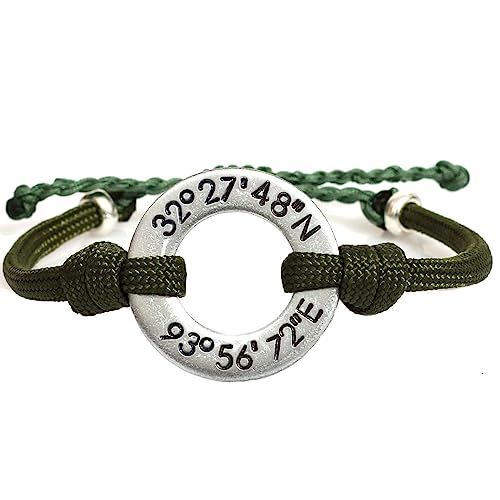 Latitude Longitude Custom Coordinates Bracelet, Personalized Washer on Paracord | Amazon (US)