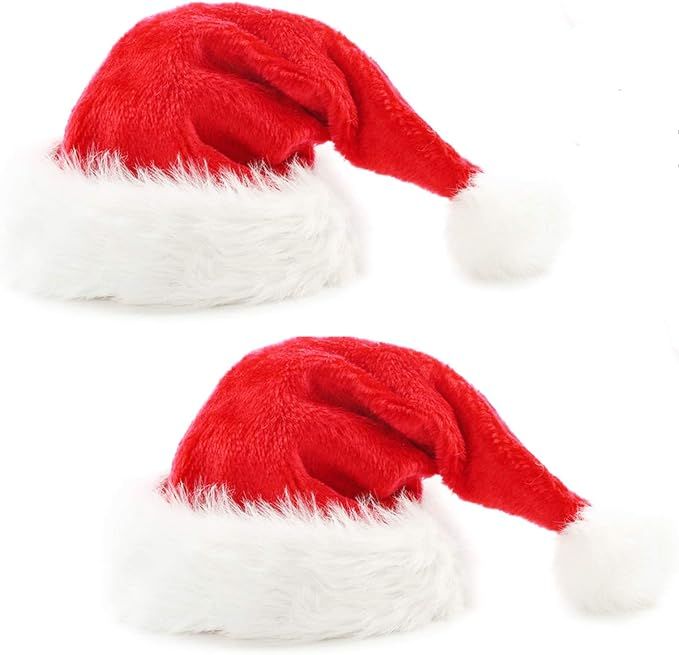 2pcs Santa Hats Red Fluffy Christmas Santa Hat for Adults Men Women with Plush Brim and Comfort L... | Amazon (US)