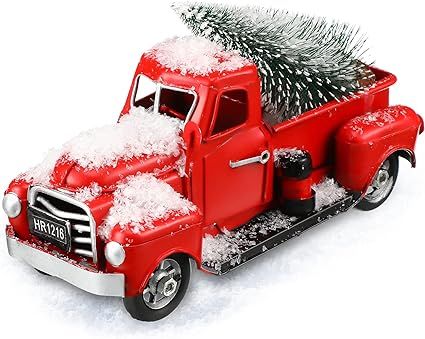 Christmas Red Truck Decor Vintage Red Truck Decor Handcrafted Red Metal Truck Car Model Farmhouse... | Amazon (US)