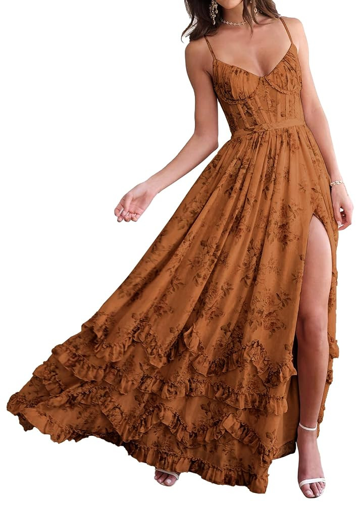 SHSUREVE Floral Print Prom Dresses for Women Ruffle Chiffon Evening Dress Tiered Long Formal Gown... | Amazon (US)