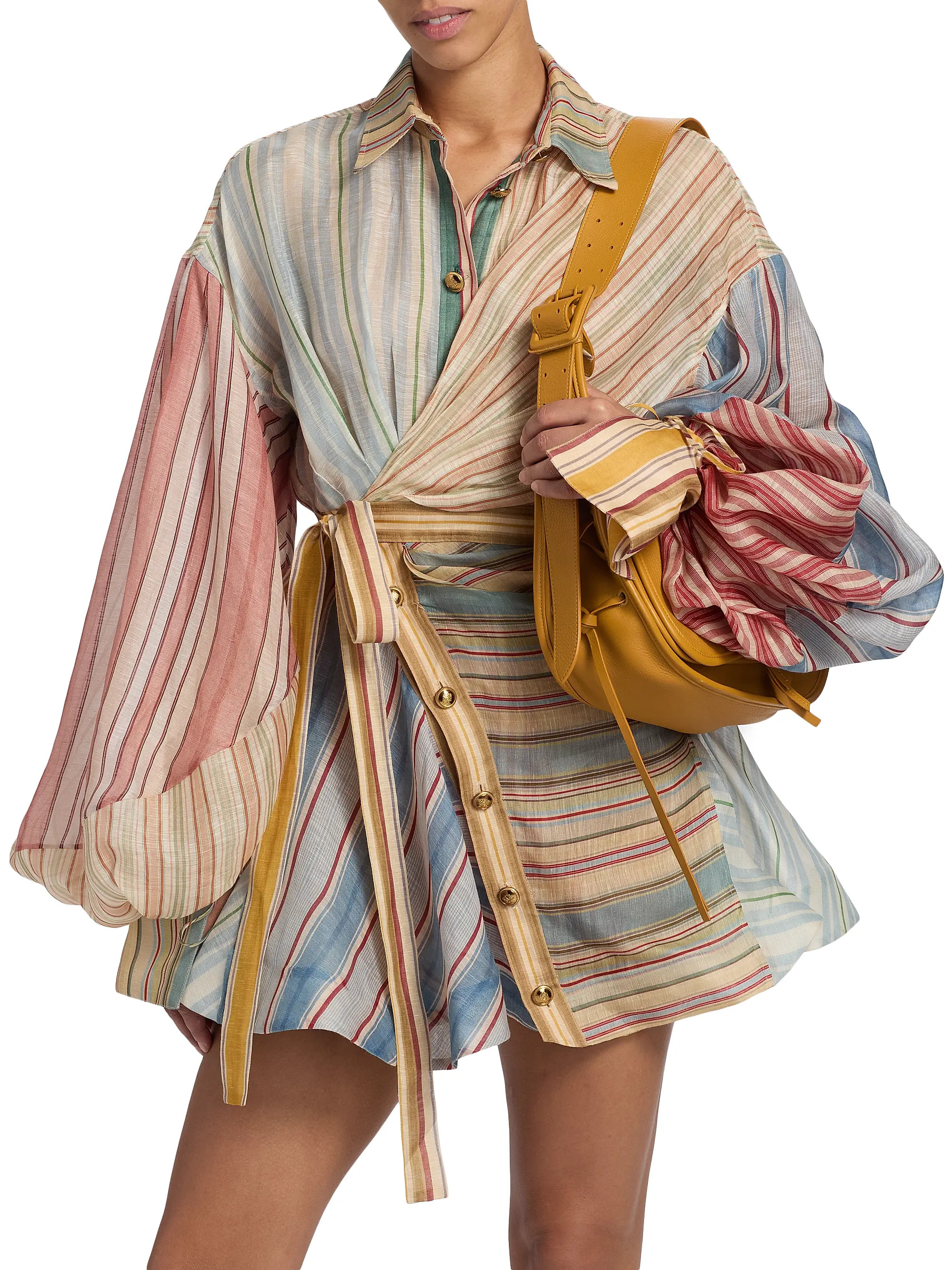 Zimmermann Rebellion Striped Linen-Silk Mini-Shirtdress | Saks Fifth Avenue | Saks Fifth Avenue