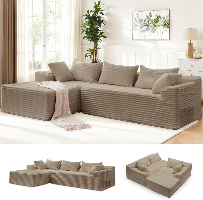 Korser 108" L-Shaped Modular Sectional Sofa with Chaise, Boneless Comfy Corduroy Fluffy Couch wit... | Amazon (US)