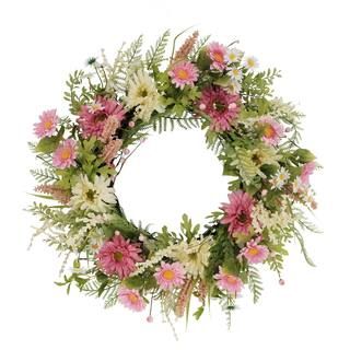 24" Pink Mum & Daisy Floral Spring Wreath | Michaels Stores