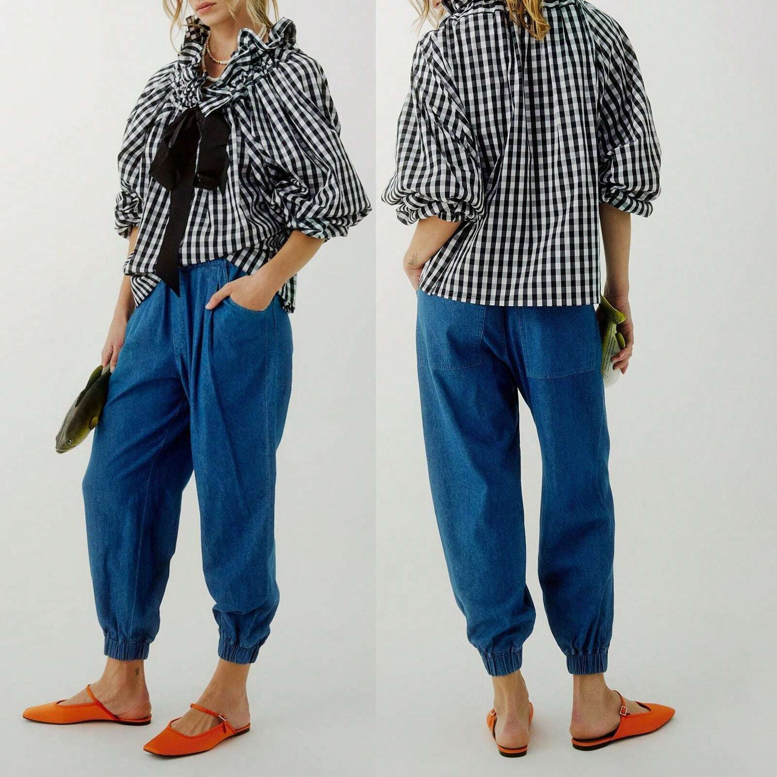 Women's Fall Stripe Print Shirt Ruffled Necline Long Lantern Sleeve Loose Blouse Casual Elegant T... | SHEIN