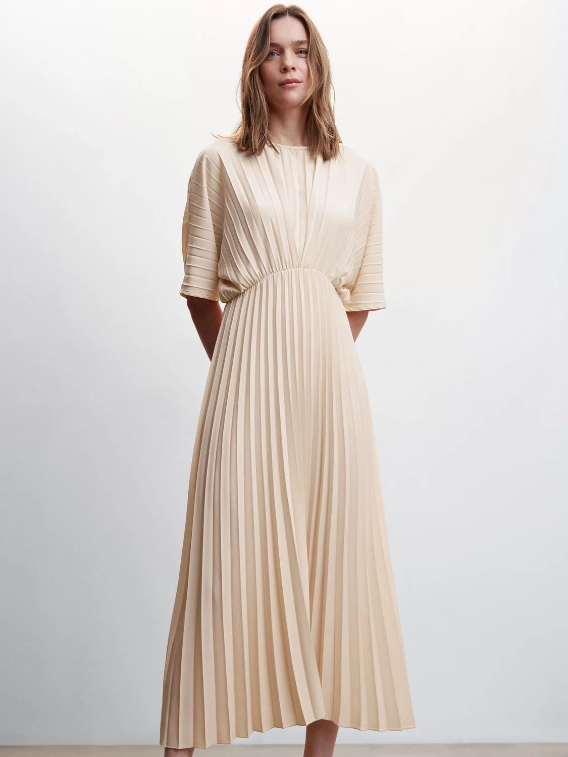 Mango Athens Pleated Dress, Natural White | John Lewis (UK)