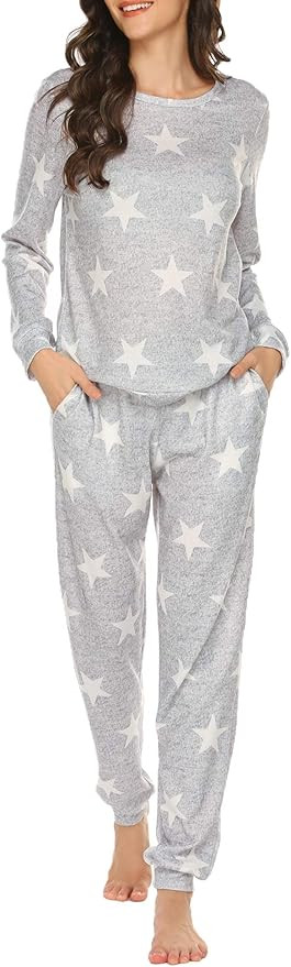 Ekouaer Womens Pajama Set Long Sleeve Sleepwear Star Print Nightwear Soft Pjs Lounge Sets with Po... | Amazon (US)