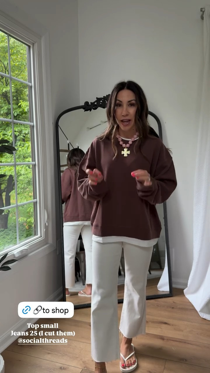 Small layered sweatshirt. 25 white jeans. I cut them. White denim.

#LTKOver40 #LTKPetite #LTKSaleAlert