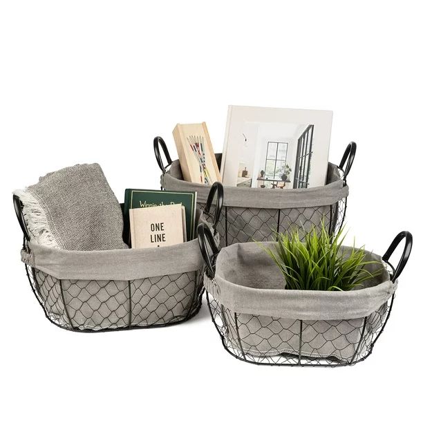 Sorbus Wire Storage Baskets Set Decorative with Removable Fabric Liner, Open Home Décor Farmhous... | Walmart (US)