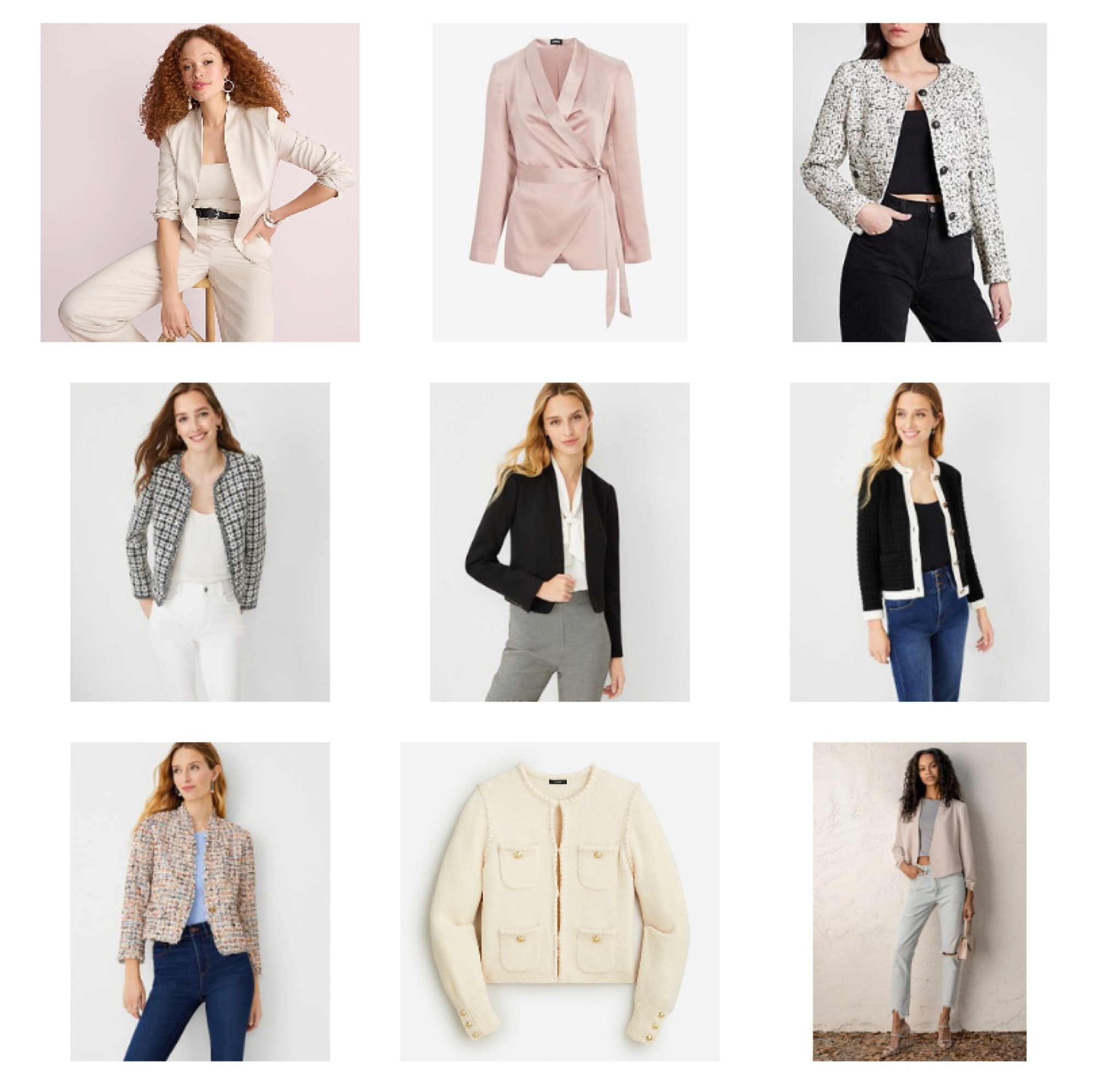 Feminine blazers round up 

Jcrew sweater blazer. Ann Taylor tweed blazers. Lulus blazer 

#LTKstyletip #LTKunder100 #LTKworkwear